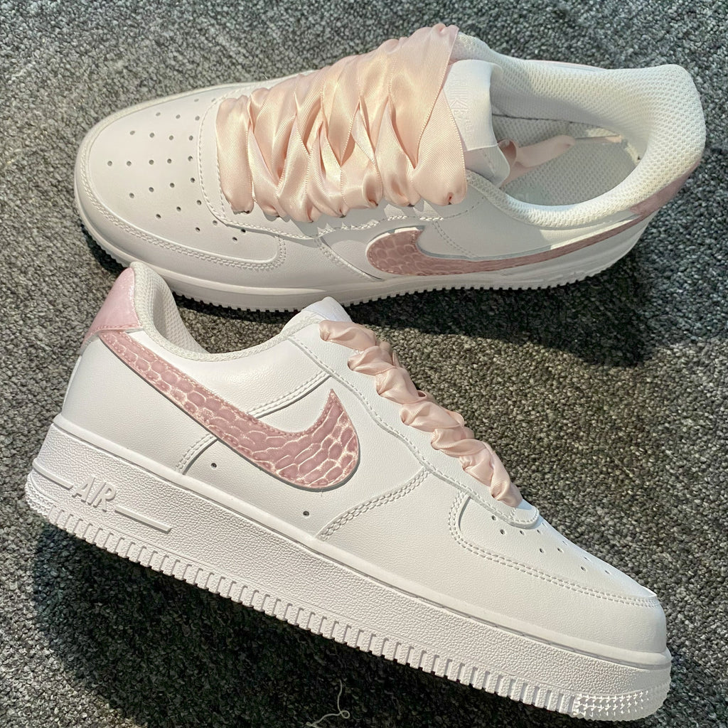 Custom Air Force 1 White Baby Pink With Crocodile Pattern