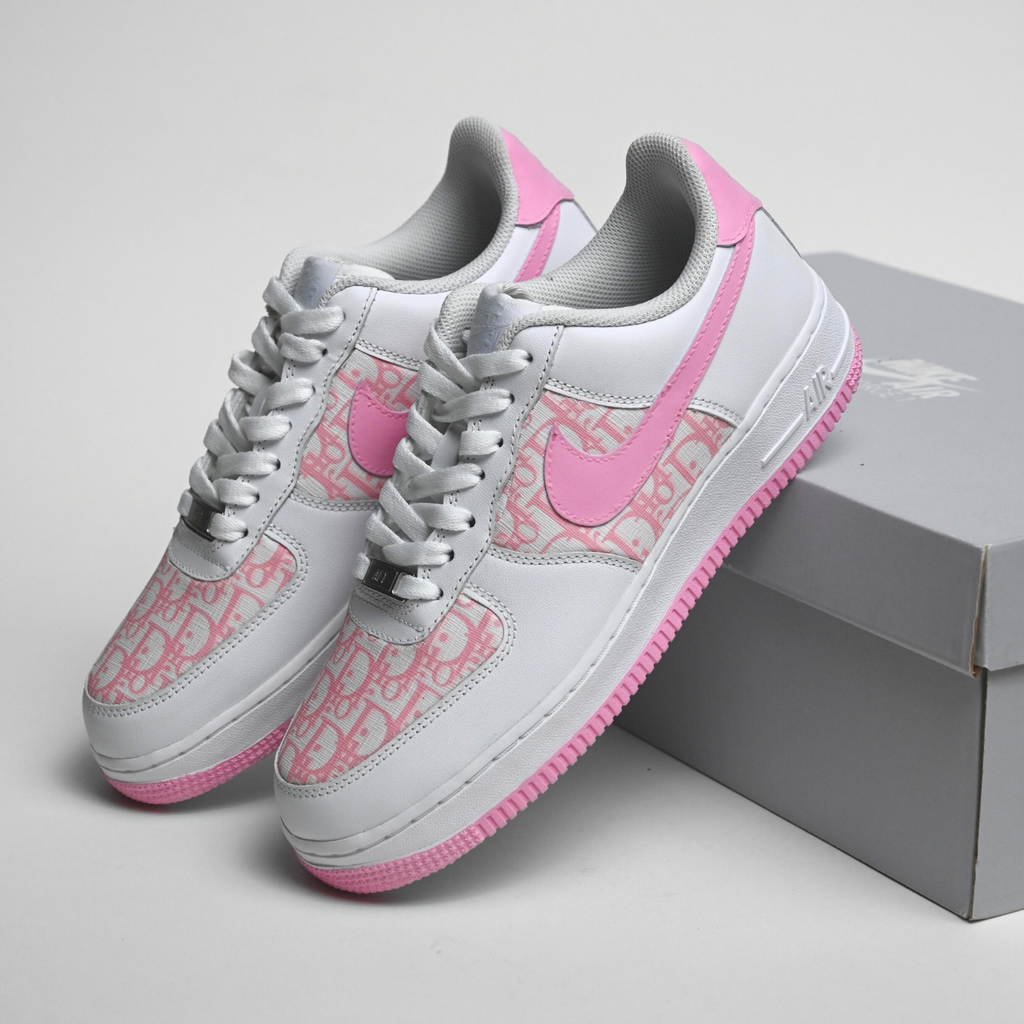 Custom Air Force 1 White Baby Pink With Dior Logo Pattern