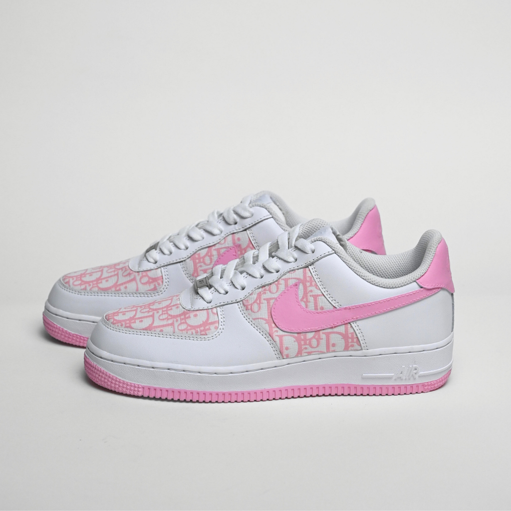 Custom Air Force 1 White Baby Pink With Dior Logo Pattern