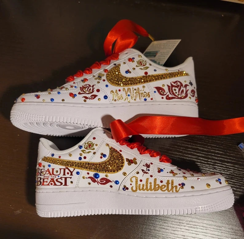 Custom Air Force 1 White Beauty And the Beast Theme With Rhinestones
