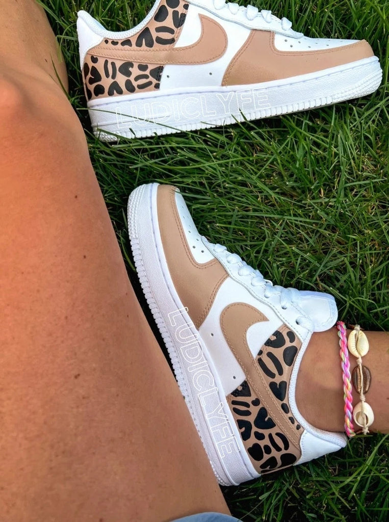 Custom Air Force 1 White Beige Khaki Leopard Print