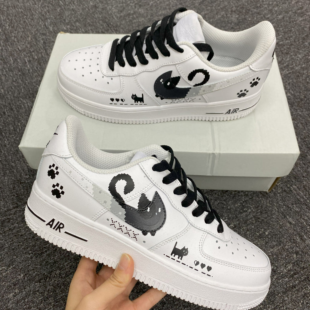 Custom Air Force 1 White Black Cat And Paw Print Designs