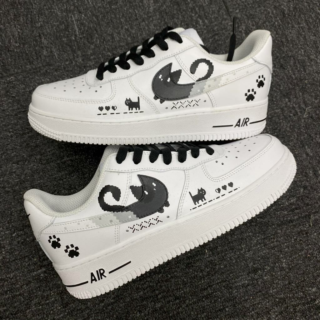 Custom Air Force 1 White Black Cat And Paw Print Designs