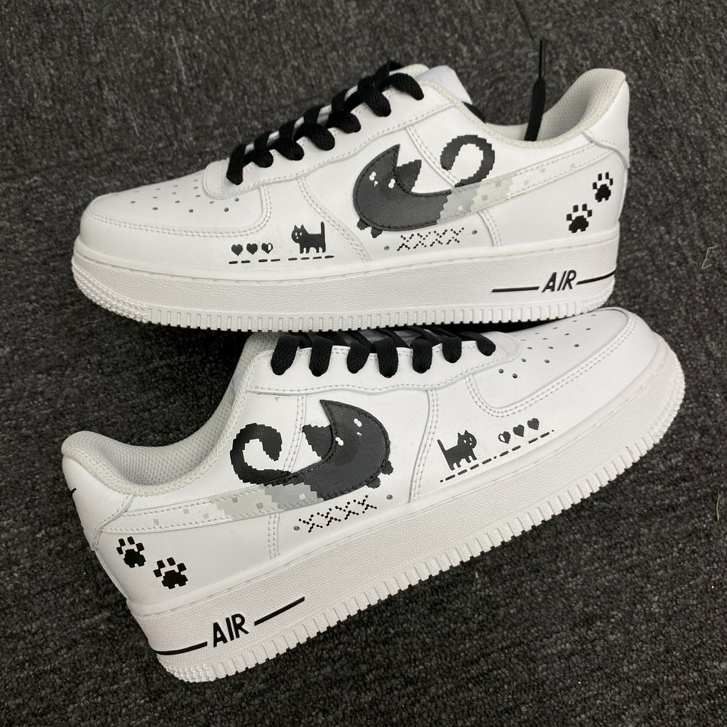 Custom Air Force 1 White Black Cat And Paw Print Designs