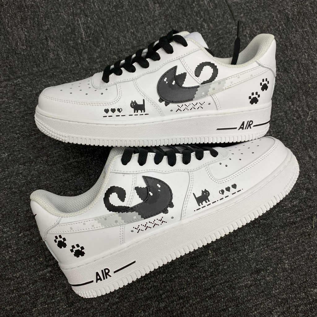 Custom Air Force 1 White Black Cat And Paw Print Designs