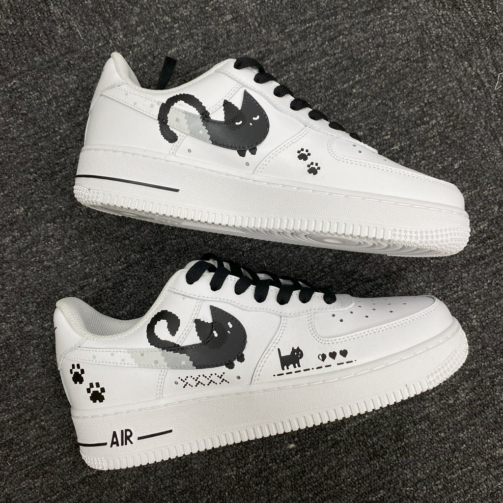 Custom Air Force 1 White Black Cat And Paw Print Designs