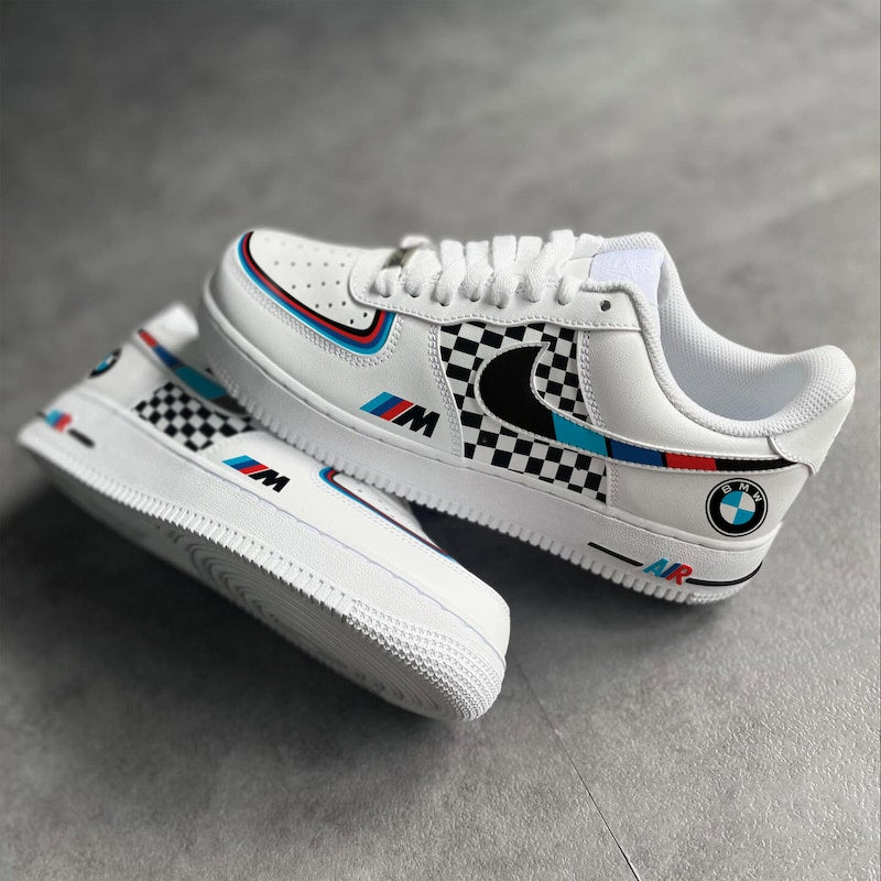 Custom Air Force 1 White Black Checkered BMW Logo