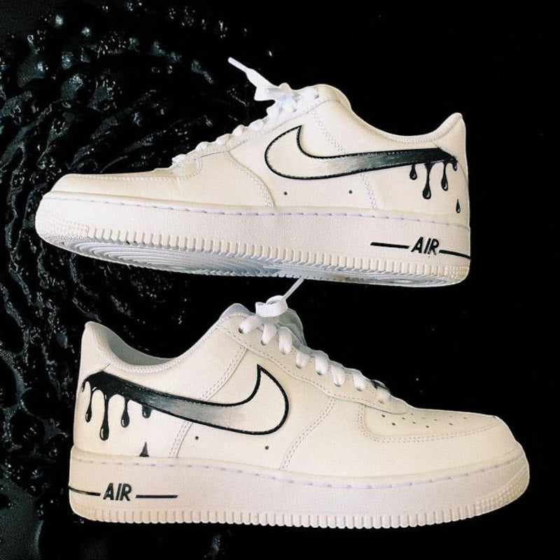 Custom Air Force 1 White Black Drip Design