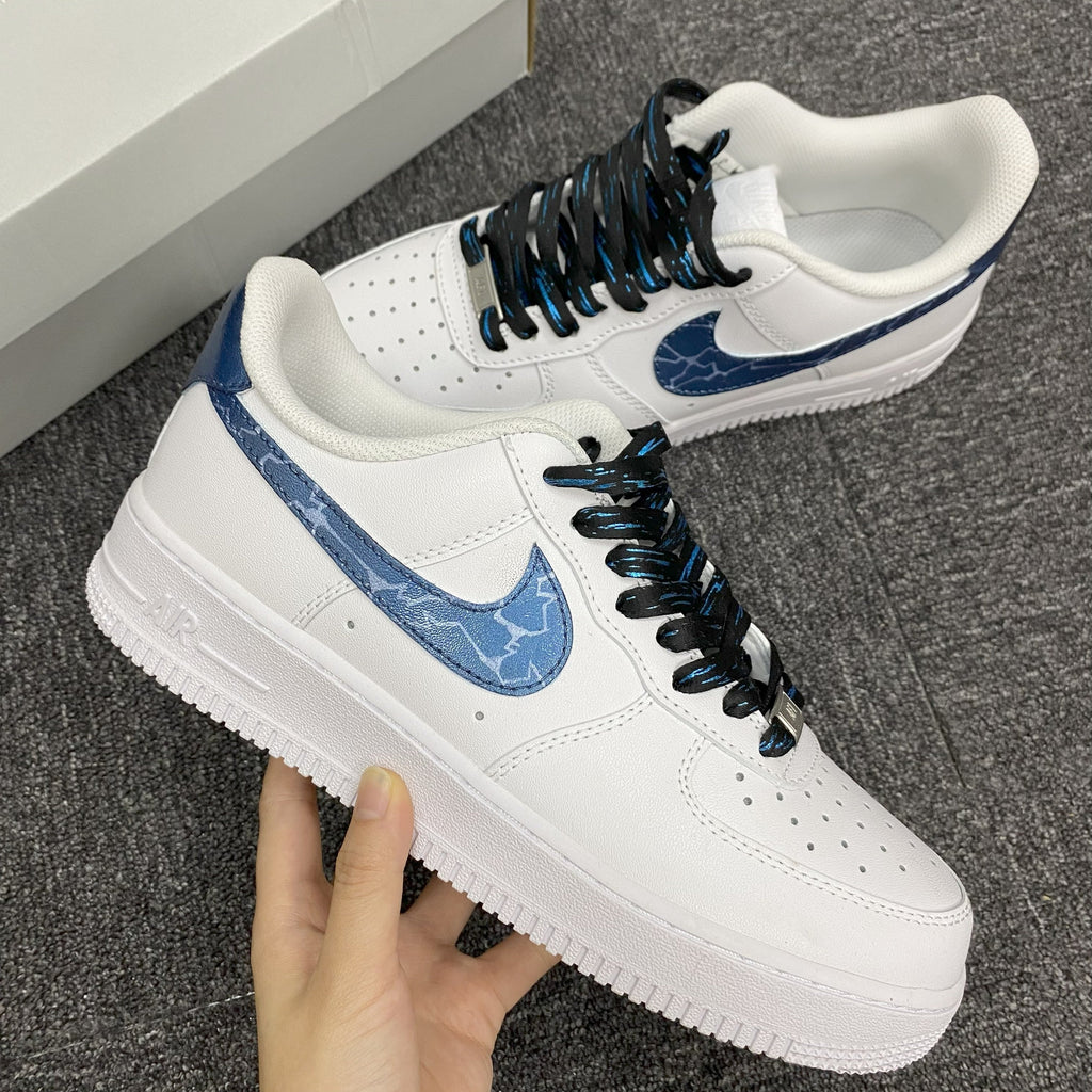 Custom Air Force 1 White Blue Cracked - pattern