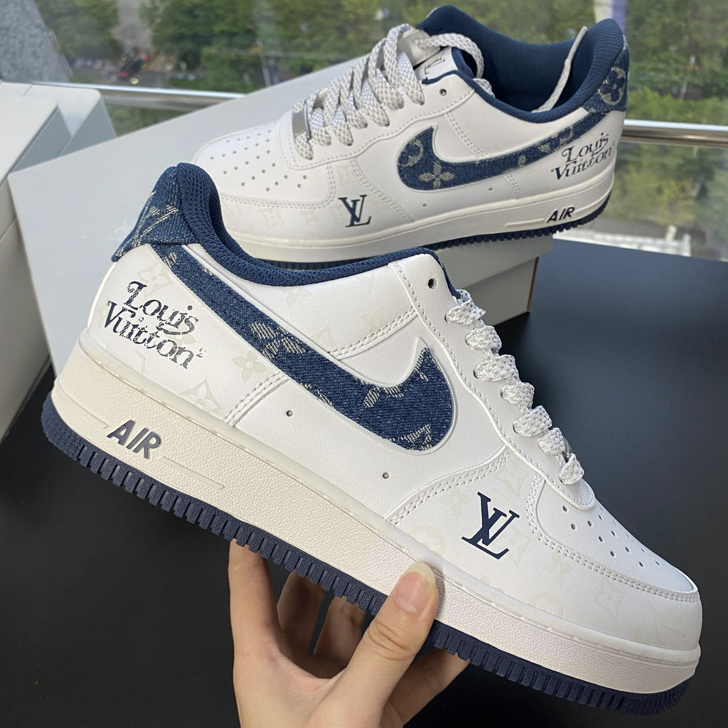 Custom Air Force 1 White Blue LV Pattern