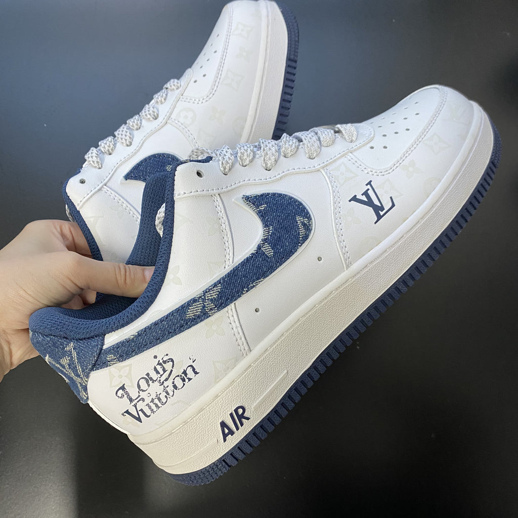 Custom Air Force 1 White Blue LV Pattern