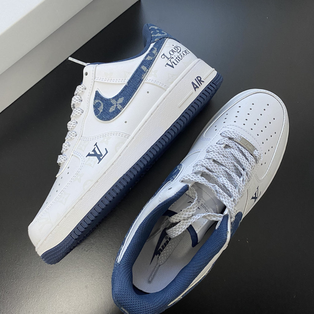 Custom Air Force 1 White Blue LV Pattern
