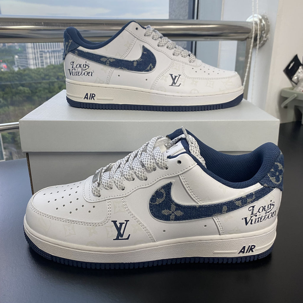 Custom Air Force 1 White Blue LV Pattern