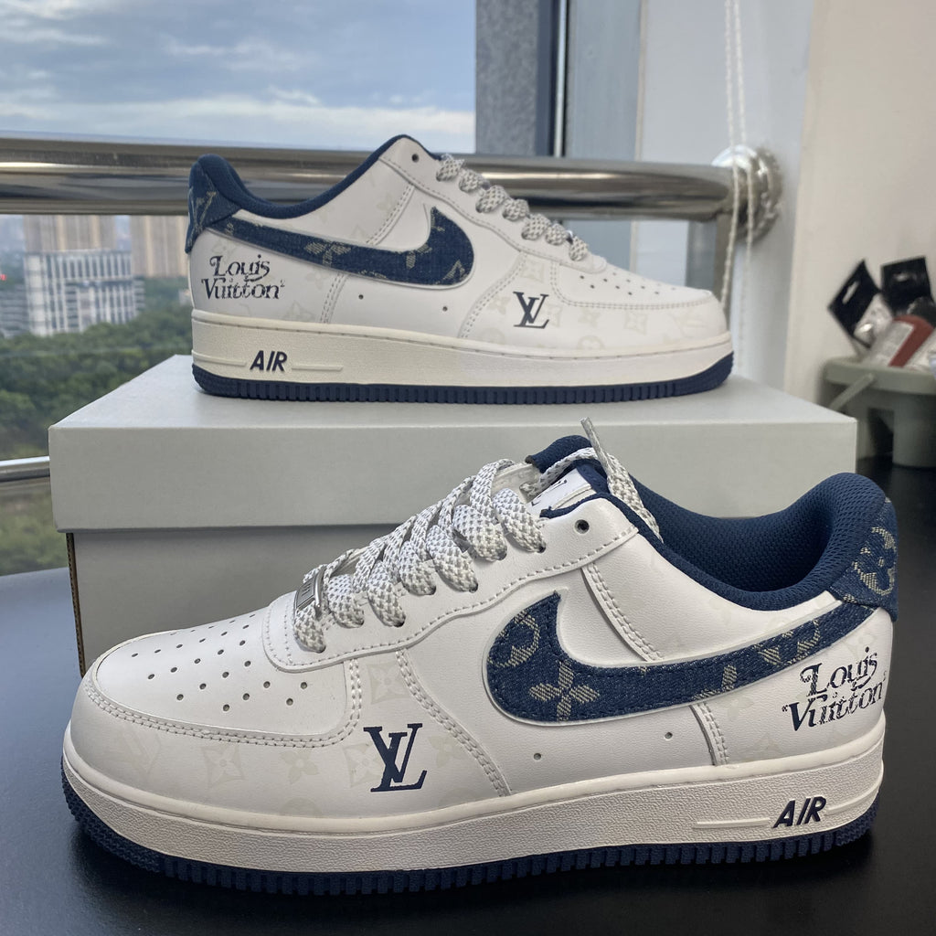Custom Air Force 1 White Blue LV Pattern