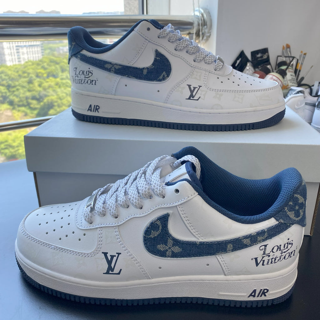 Custom Air Force 1 White Blue LV Pattern