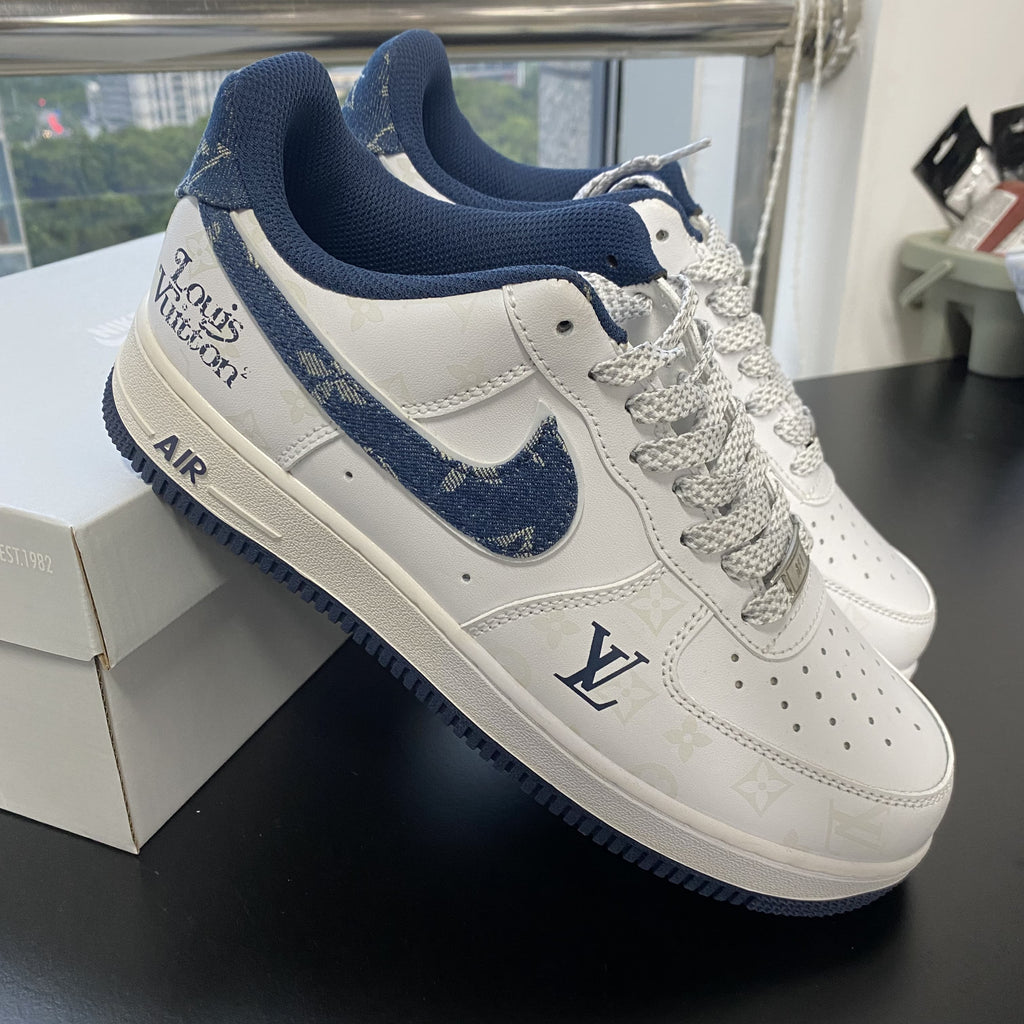 Custom Air Force 1 White Blue LV Pattern
