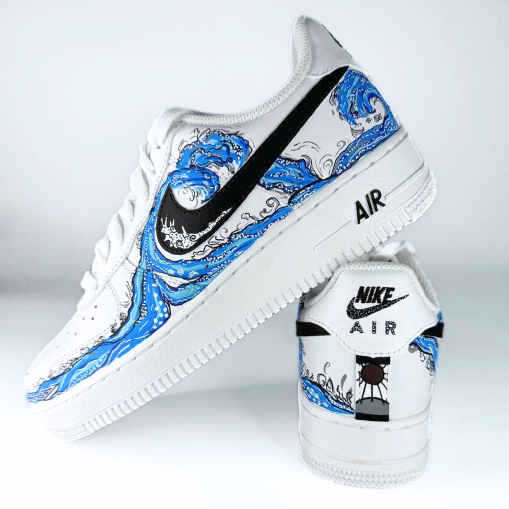 Custom Air Force 1 White Blue Wave Pattern