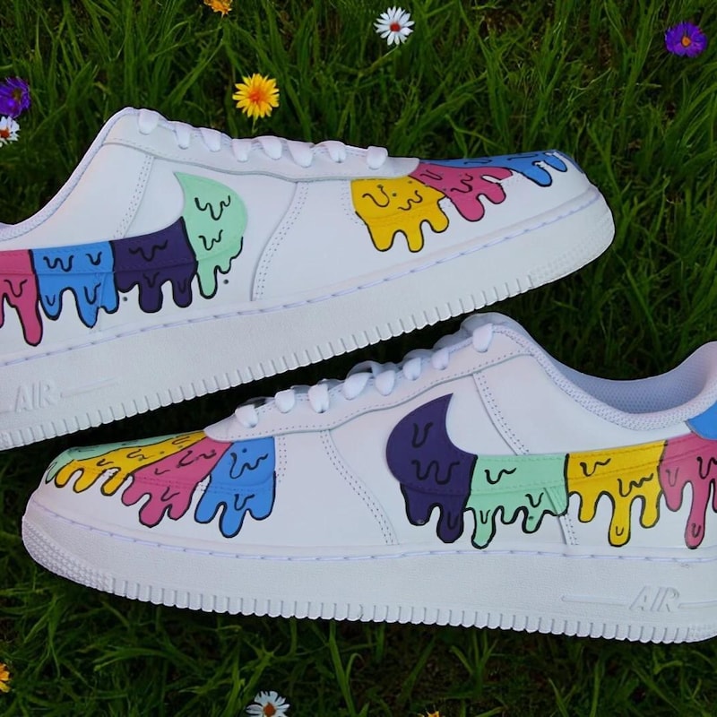 Custom Air Force 1 White Colorful Drip Pattern