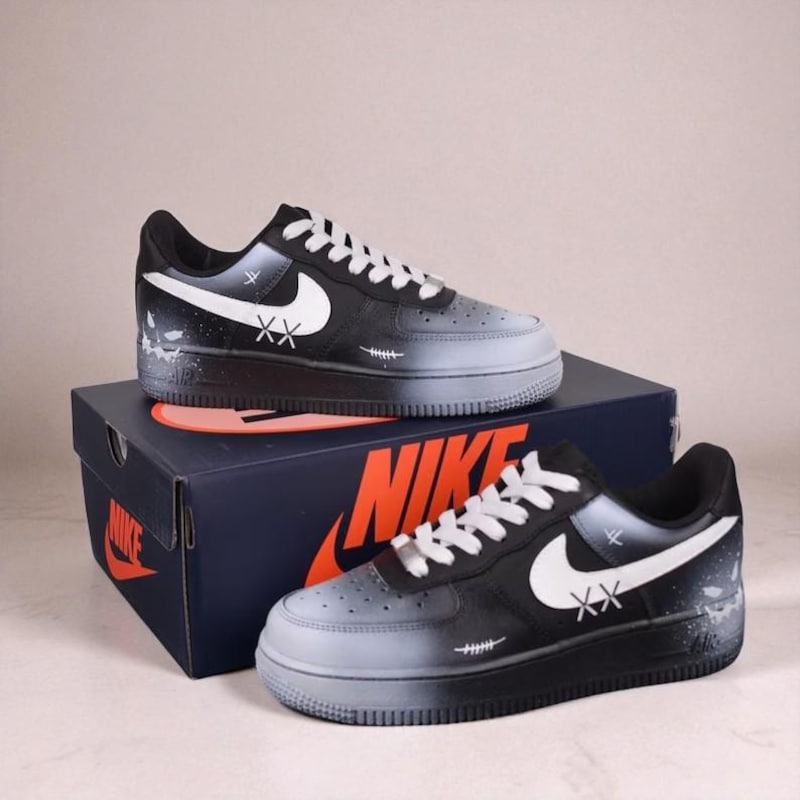 Custom Air Force 1 White Gray Black Graffiti Design