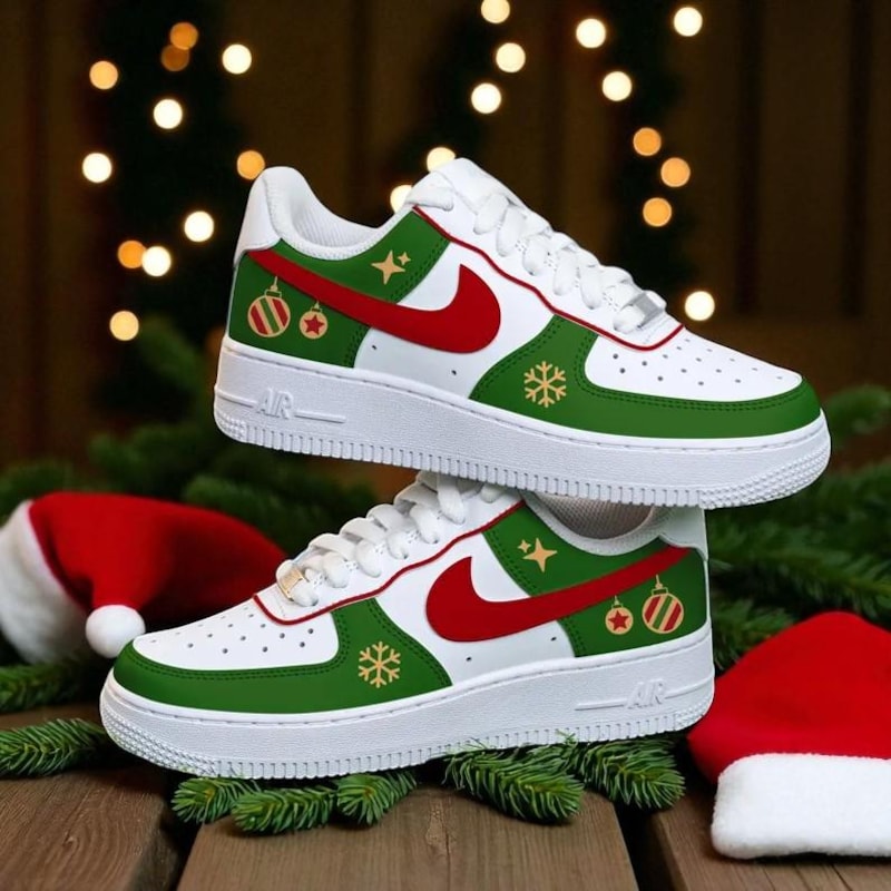 Custom Air Force 1 White Green Red Christmas Ornaments Stars Snowflakes
