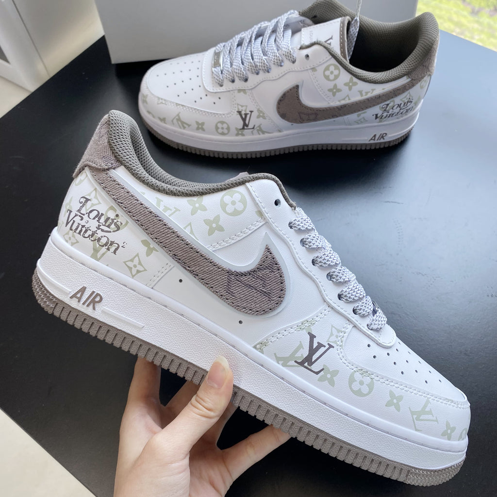 Custom Air Force 1 White Light Khaki LV Pattern