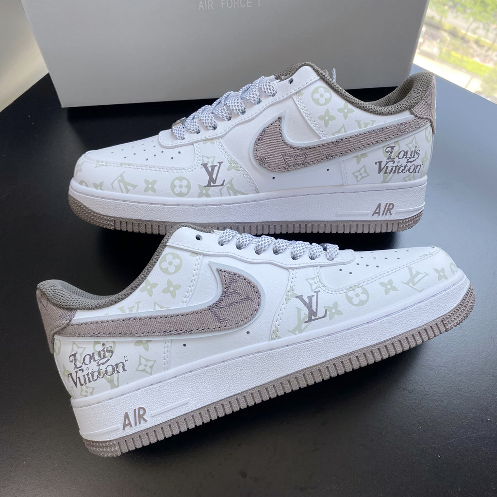 Custom Air Force 1 White Light Khaki LV Pattern
