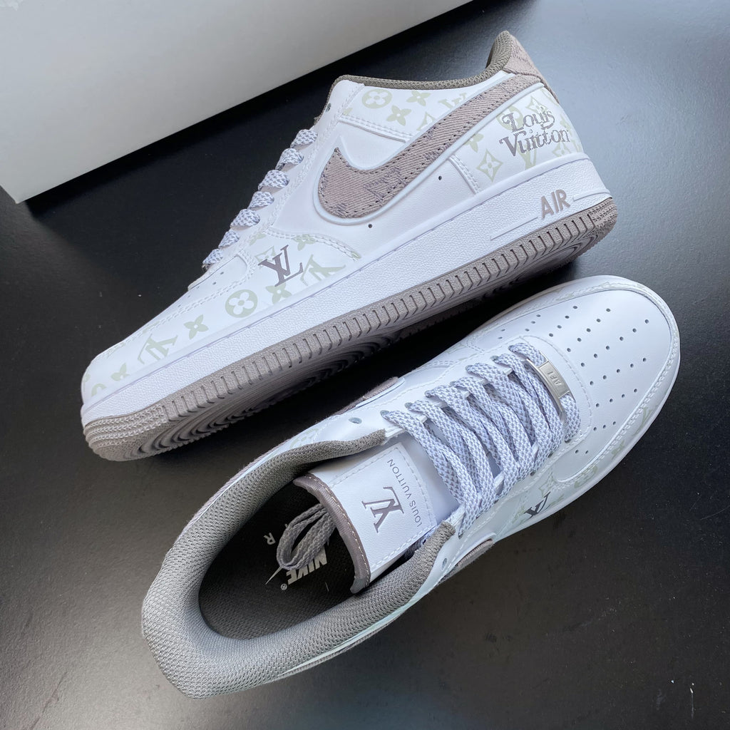 Custom Air Force 1 White Light Khaki LV Pattern