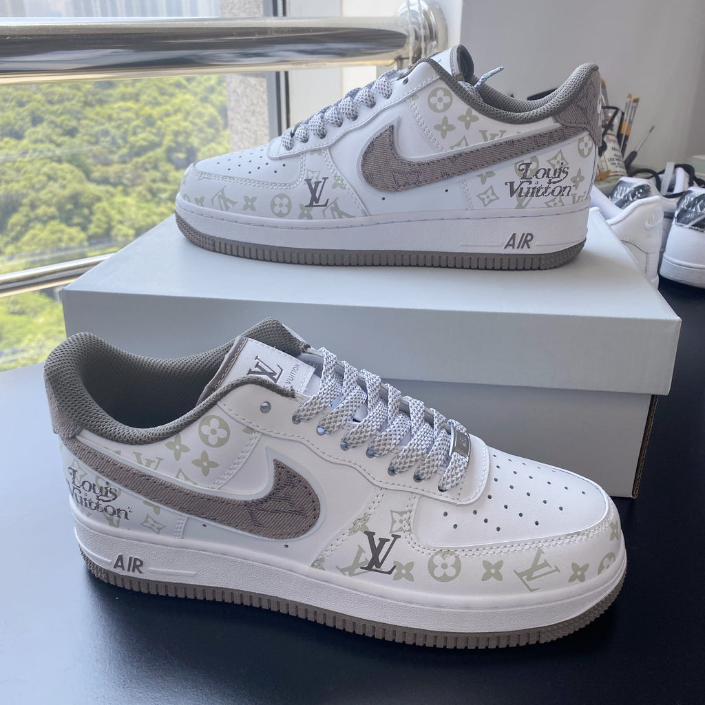 Custom Air Force 1 White Light Khaki LV Pattern