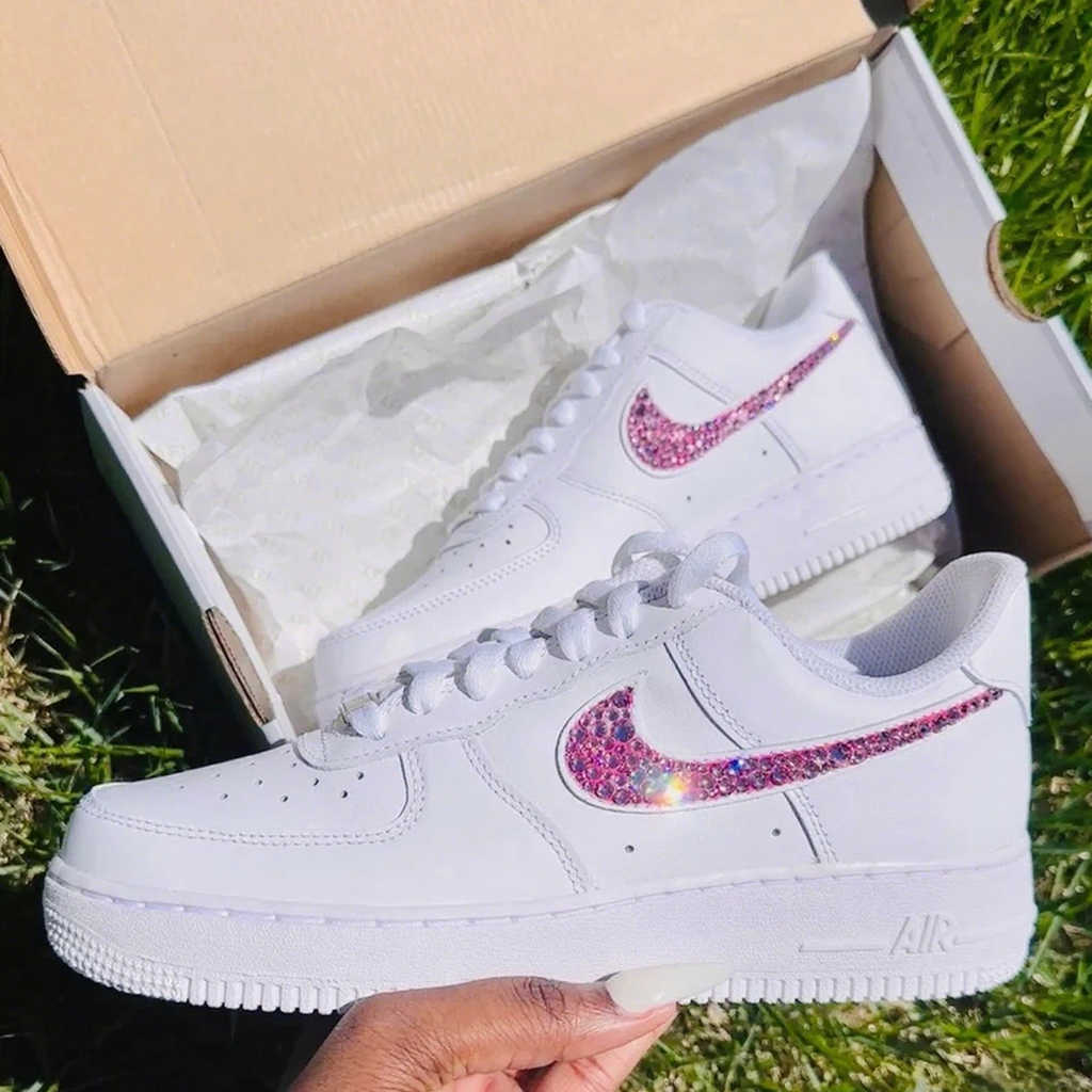 Custom Air Force 1 White Pink Rhinestones Style