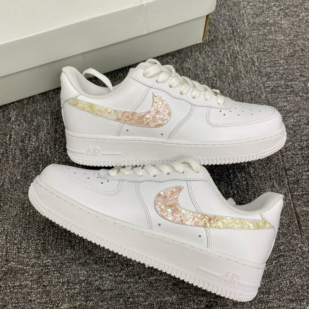 Custom Air Force 1 White Pink Sequin Pattern