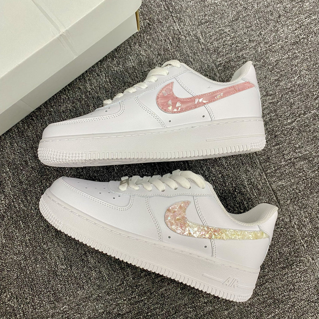 Custom Air Force 1 White Pink Sequin Pattern