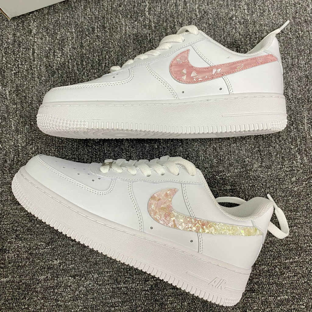 Custom Air Force 1 White Pink Sequin Pattern