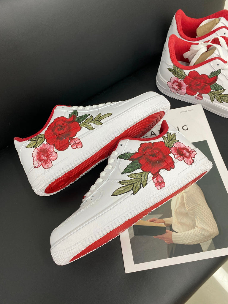 Custom Air Force 1 White Red Flowers