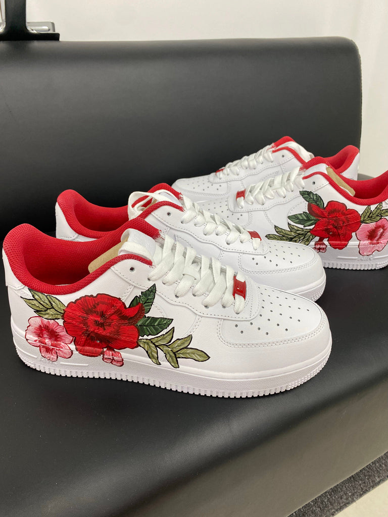 Custom Air Force 1 White Red Flowers