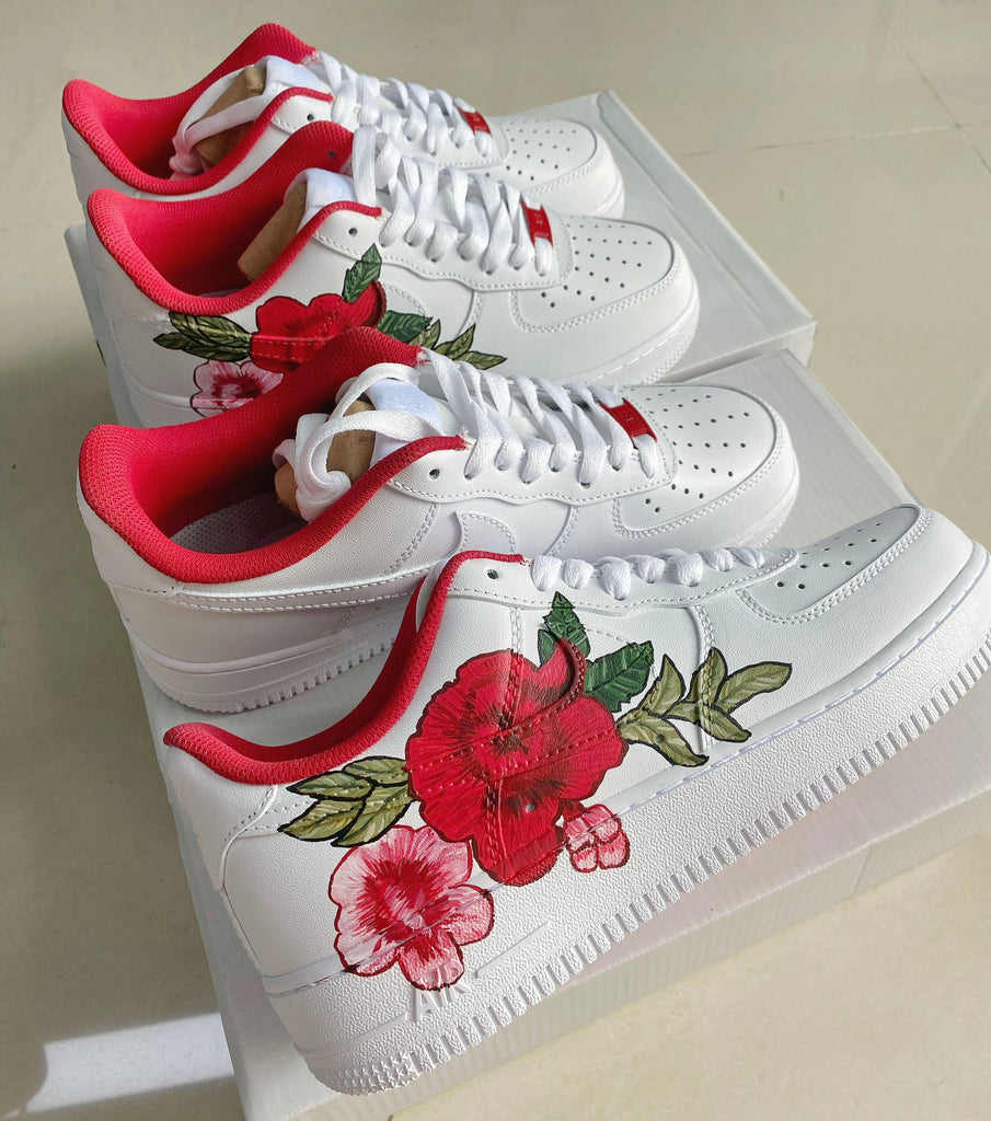 Custom Air Force 1 White Red Flowers