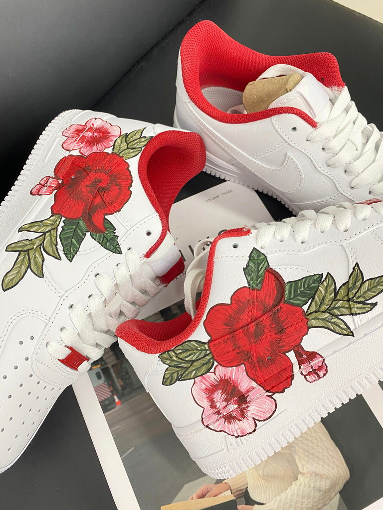 Custom Air Force 1 White Red Flowers