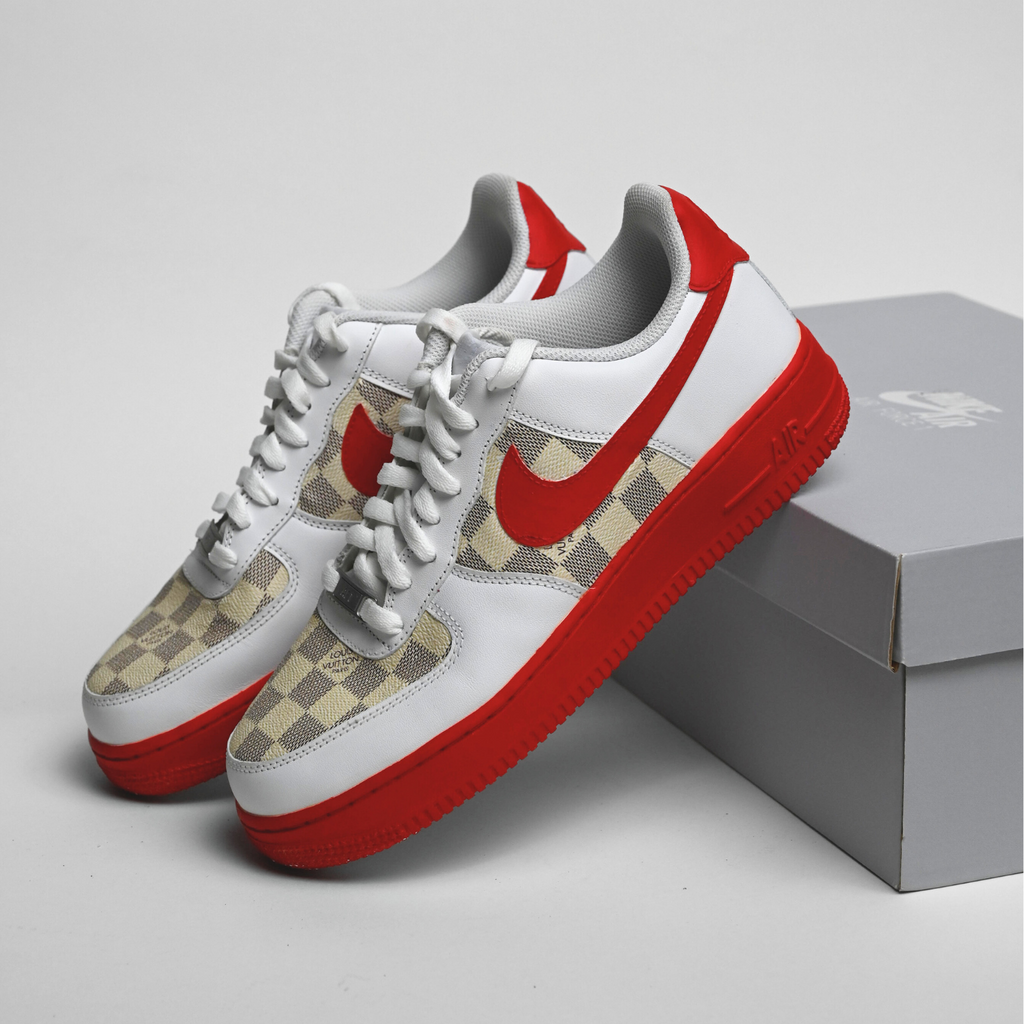 Custom Air Force 1 White Red With LV Checkerboard