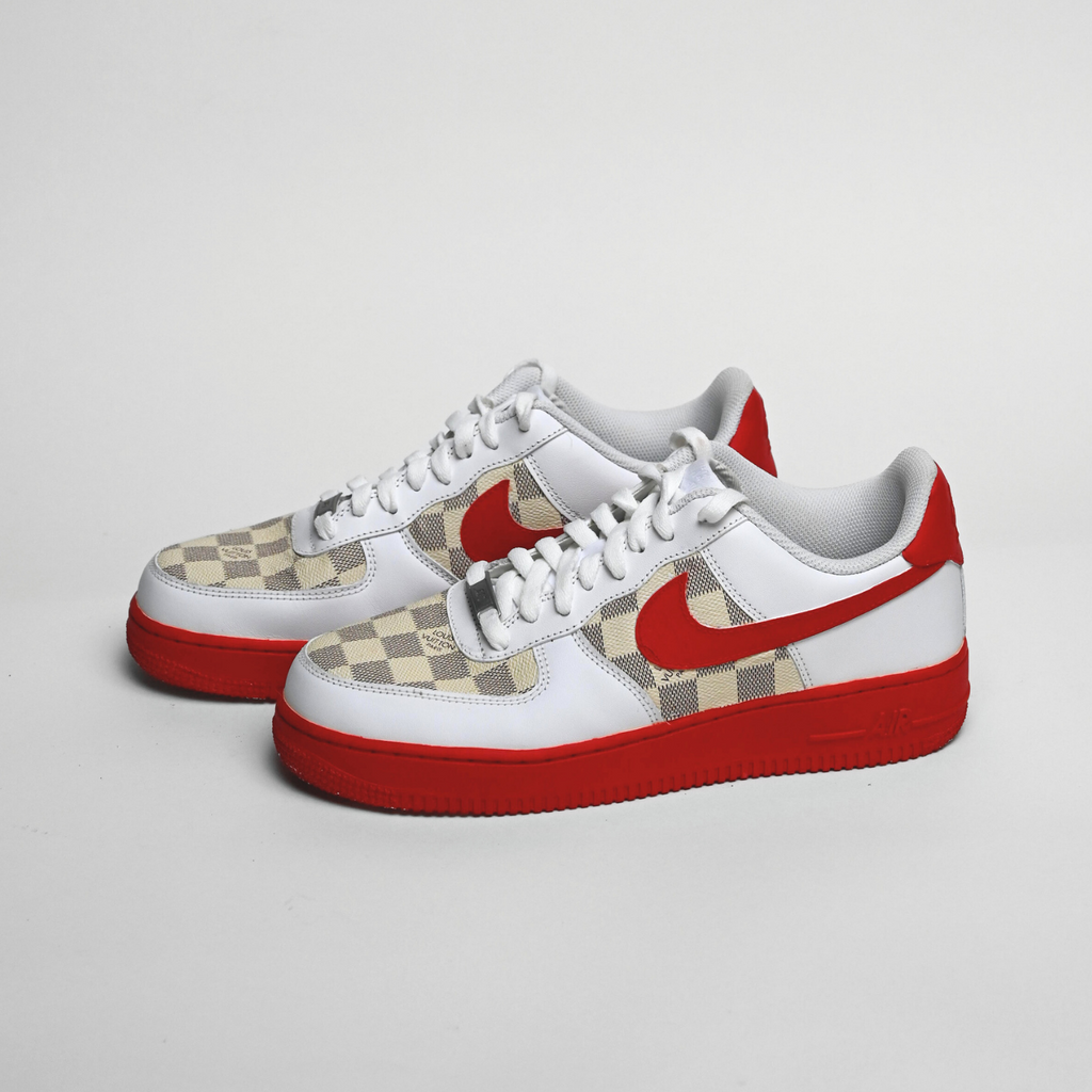 Custom Air Force 1 White Red With LV Checkerboard