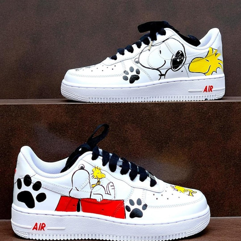 Custom Air Force 1 White Snoopy Cartoon Pattern