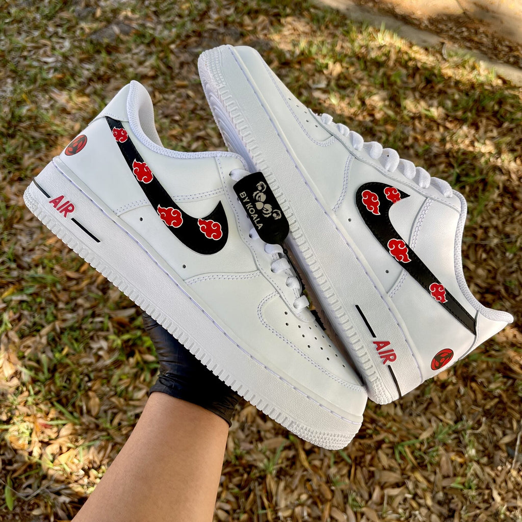 Custom Air Force 1 White With Black And Red Cloud Patterns