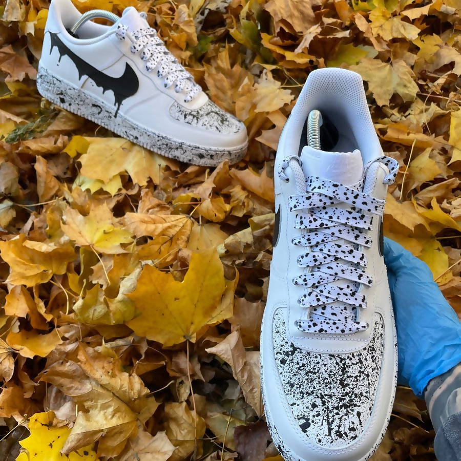 Custom Air Force 1 White With Black Drip And Splatter Patterns