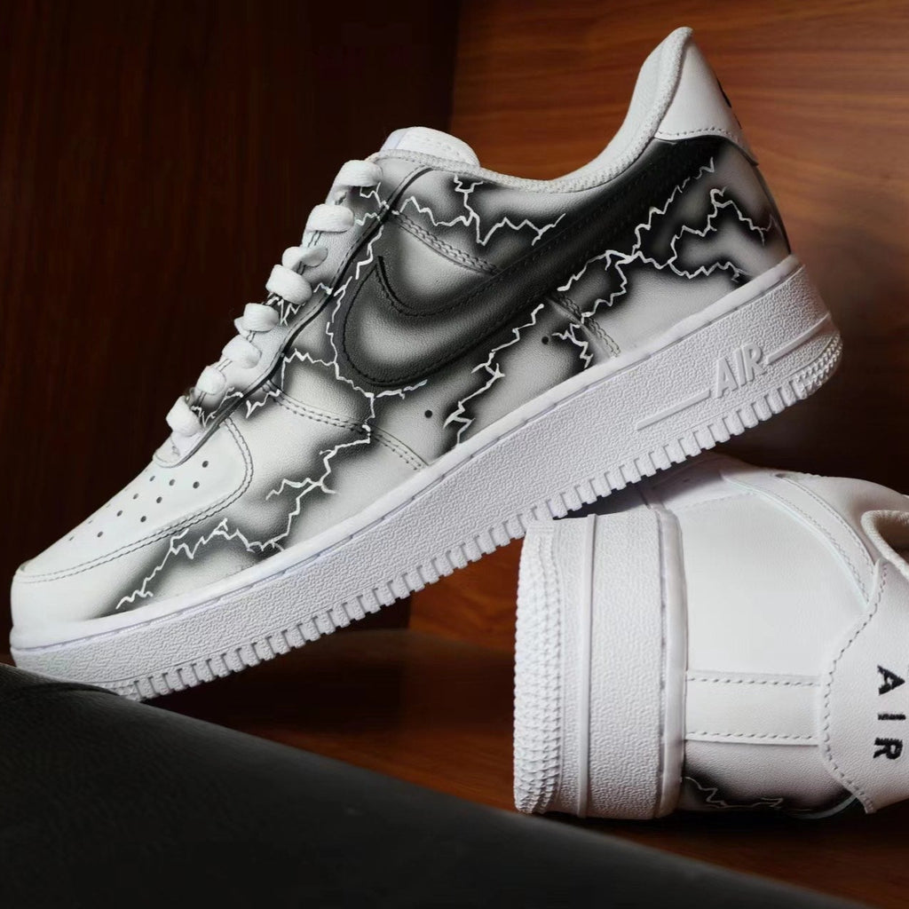 Custom Air Force 1 White With Black Lightning Pattern
