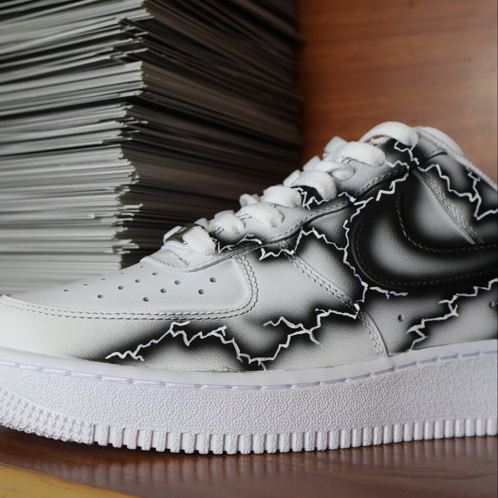 Custom Air Force 1 White With Black Lightning Pattern