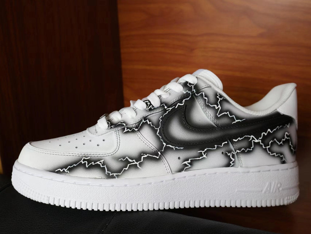 Custom Air Force 1 White With Black Lightning Pattern