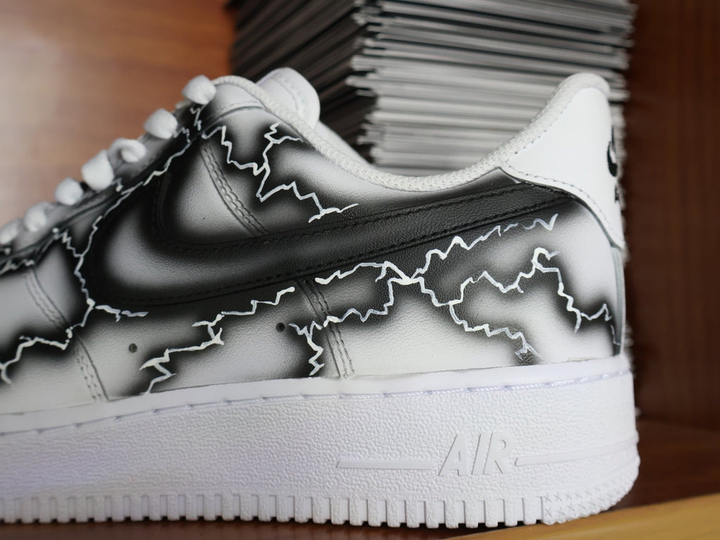 Custom Air Force 1 White With Black Lightning Pattern