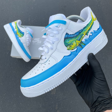 Custom Air Force 1 White With Blue And Yellow Marlin Design