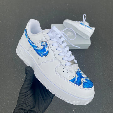 Custom Air Force 1 White With Blue Wave Patterns