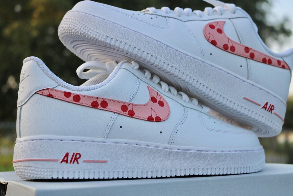 Custom Air Force 1 White With Cherry Pattern Swoosh