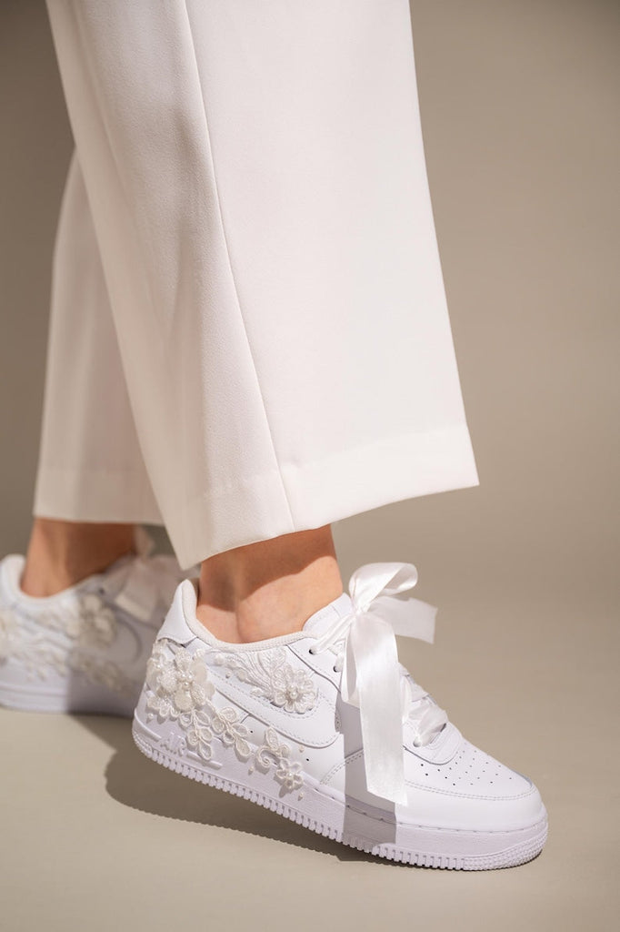 Custom Air Force 1 White With Floral Embellishments