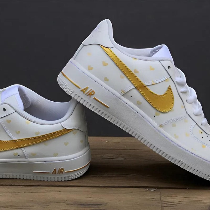 Custom Air Force 1 White With Gold Hearts